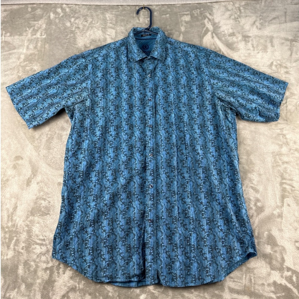 Bugatchi Uomo Shirt Mens XL Classic Fit Blue Abstract Short Sleeve EUC